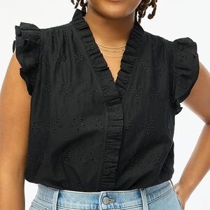J Crew Factory Sleeveless ruffle eyelet top‎ in Black NWT BY336